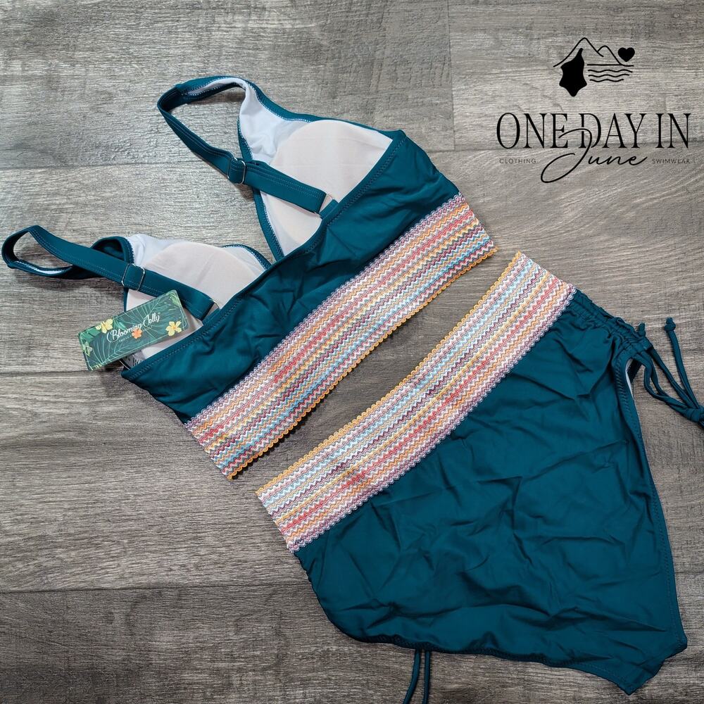 Blooming Jelly High Waist Drawstring Bikini Swimsuit Size L - Picture 6 of 6